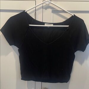 Z Supply Black Ribbed V-Neck Crop Top, size small